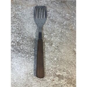 Vintage Stainless Denmark Slotted Spatula Turner Wood Handle Kitchen Utensil
